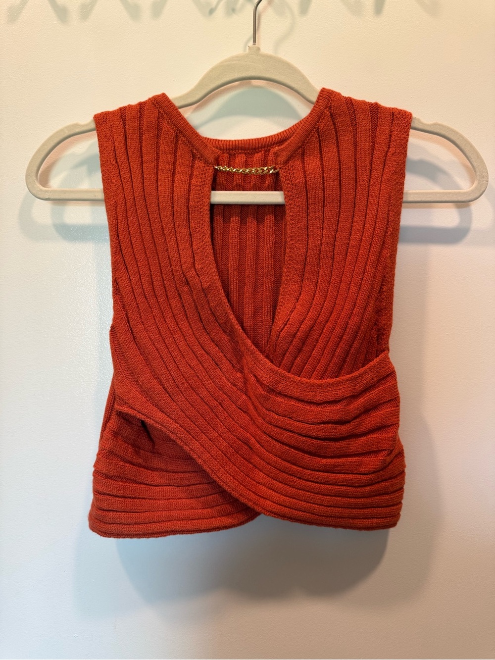 Women's Ribbed Sleeveless Knit Top - Rust Orange